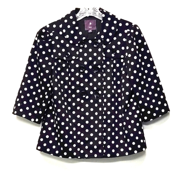 Forever 21XXI  black and white polka dots double breasted  jacket Size: L - Picture 1 of 6
